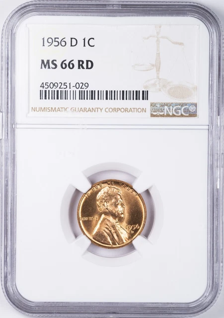 1956-D NGC MS66RD Lincoln Wheat Penny Cent Uncirculated Red, Denver Mint -029