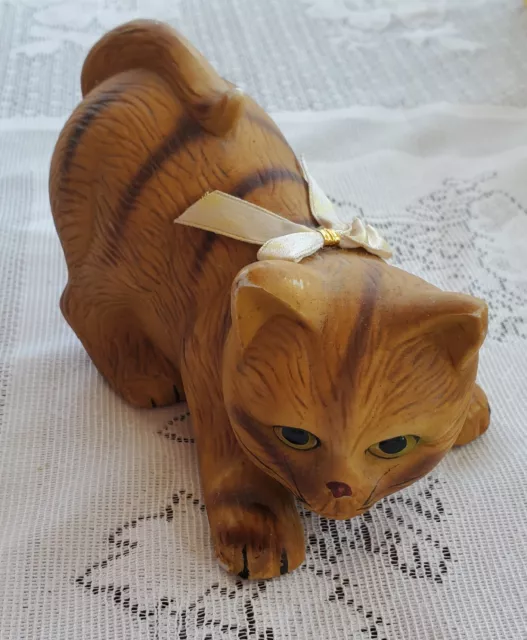 Vtg Hand-Painted Orange Tabby Cat Kitten Figurine Statue Lying