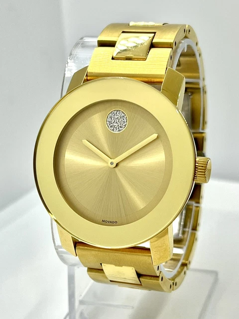 Movado Women's BOLD All Gold Crystal Dot Steel 36mm Sapphire Watch 3600104