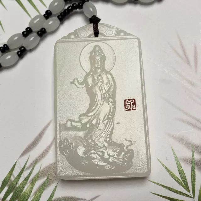 Chinese Antique Guanyin Brand White Jade Pendant Pendant Collection