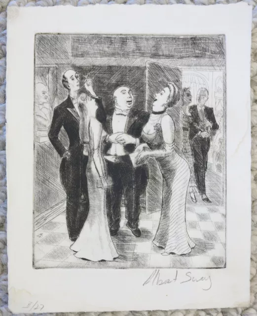 Albert Sway 1940's opera intermission etching print artwork