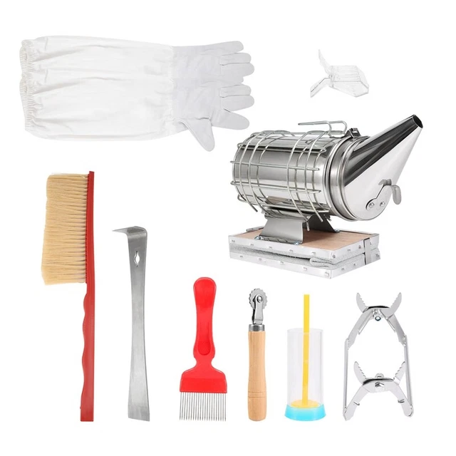 Beekeeping Honey Tools Starter Kit Set of 9 Bee Hive Smoker Equipment7207
