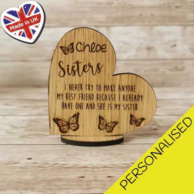 Personalised Heart Stand Up Plaque Sister Love Best Friend Engraved Any Name