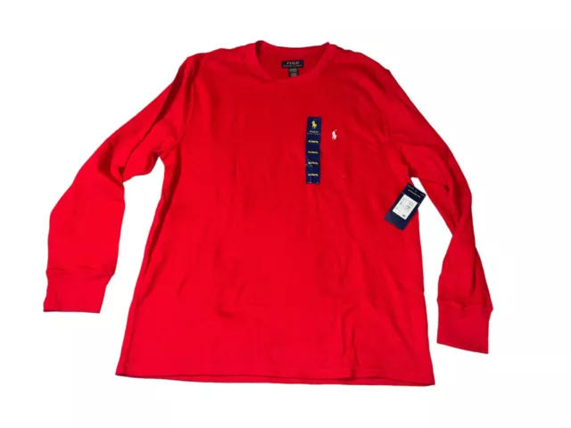 NWT Mens Polo Ralph Lauren Thermal Waffle Crewneck Long Sleeve Shirt Red