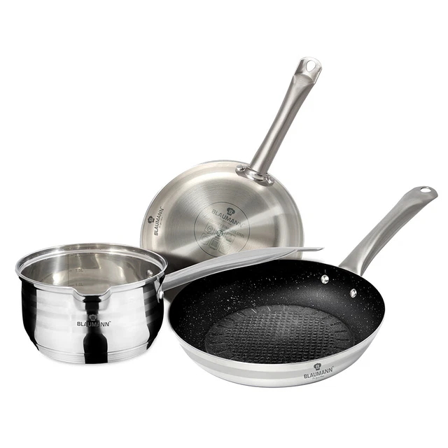 BLAUMANN GOURMET 3PC Cookware Set Stainless Steel Non Stick Pan