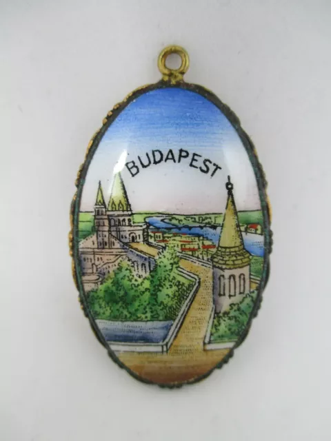 Budapest Andenken Schmuck Souvenir Medaillon Anhänger mit Emailbemalung um 1910