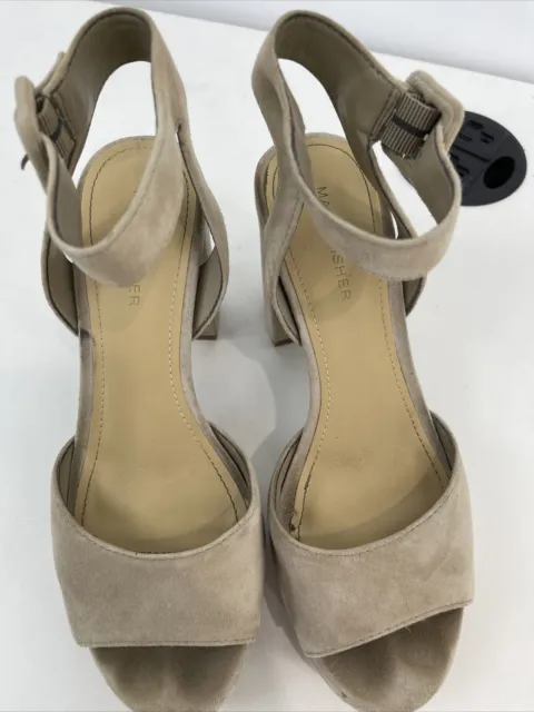 Marc Fisher Suede Platform Sandals with Ankle Strap - Meliza Taupe Suede 7M 2