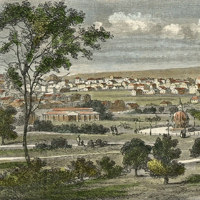 Vue de Melbourne Australie  - Gravure de Presse Aquarelle  XIXe