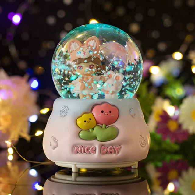 Beautiful Resin Crystal Ball Cartoon Rabbit Light-up Music Box Desktop Ornament