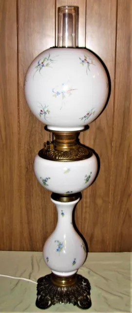 Antique Victorian Banquet Floral GWTW Electrified Oil Lamp 3 Tier