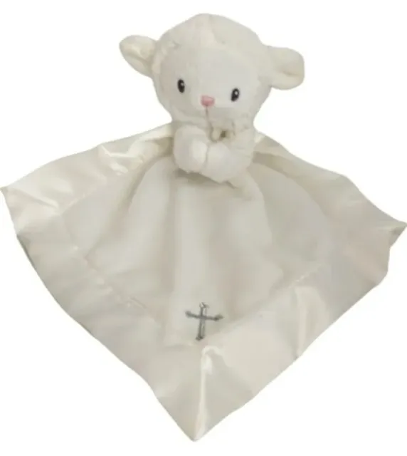Baby Aspen White Lamb Prayer Security Blanket Rattle Plush Satin Trim Lovie