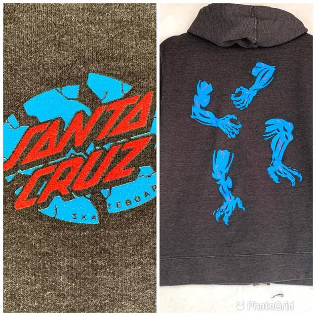 VTG SANTA CRUZ Skateboards Hoodie Mens Small Sweatshirt Black Full Zip