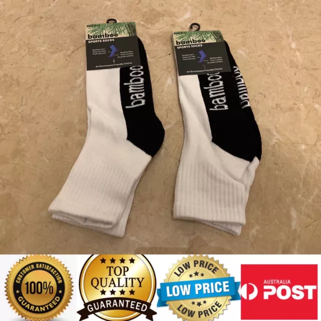 2 Pairs Mens bamboo sports Tennis crew socks 92% bamboo white Black, AU stock