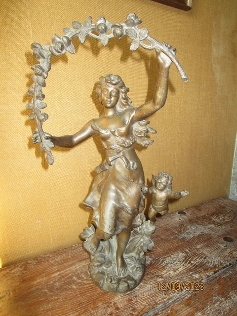 Ancien Coffret à Bijoux En Régule - Décor Champêtre Vintage