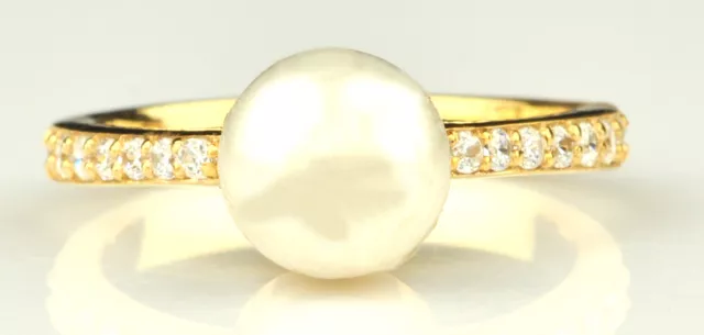 3.20Ct Natural Freshwater Pearl & IGI Certified Diamond Ring In 14KT Yellow Gold