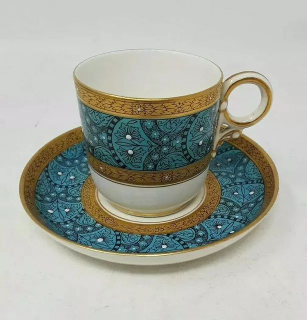 Royal Worcester Hand Painted & Jeweled Demitasse Cup & Saucer C.1882