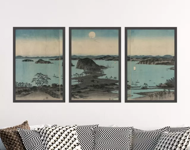 Utagawa Hiroshige Triptych - 3 Art Prints - Eight Views of Kanazawa Posters