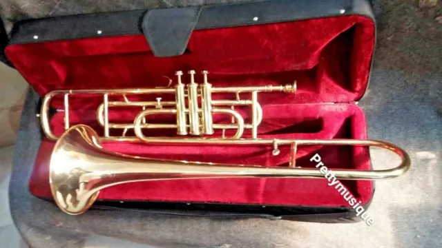 Trombone 3 Valves Pure Brass Metal In Gold Color + Case + Free Cushion