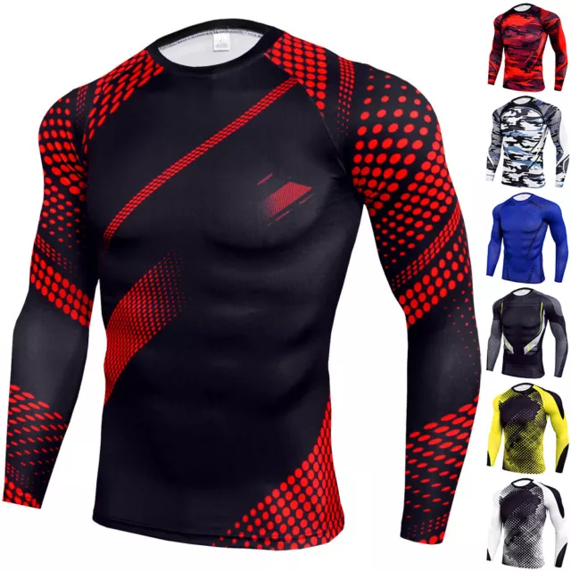 Mens Compression Armour Base Layer Top Thermal Long Sleeve Gym Slim Fit Shirt UK