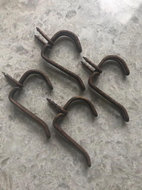 Lot 4 Vntg Metal Bent Twisted Wire Hooks wood Coat Hat hanger rack COPPER Boho