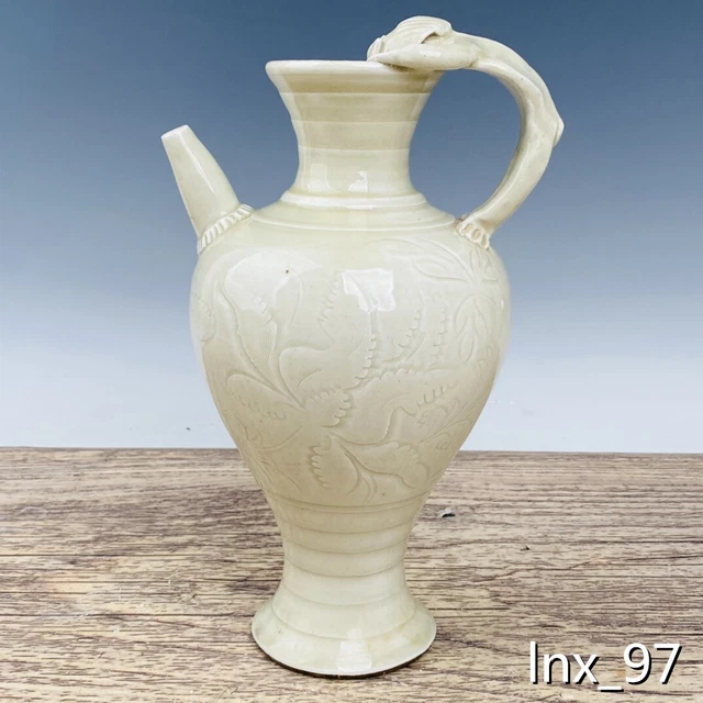 10.8" China old Porcelain Song DynastyDing kiln mark White glaze Execution pot
