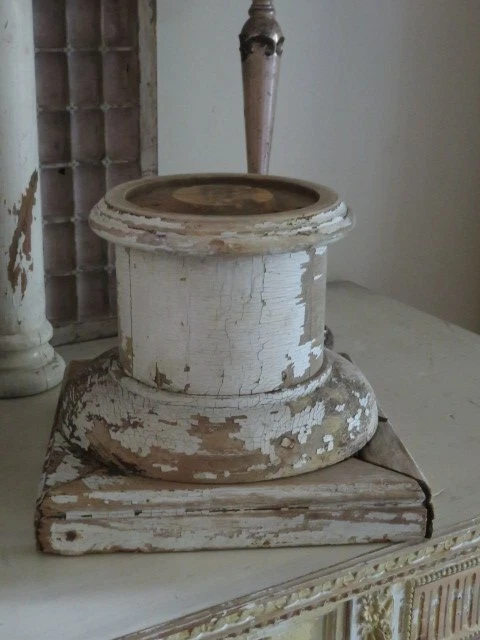 8" Tall Old Architectural WOOD Salvaged CAPITAL COLUMN BASE White Reuse as Riser