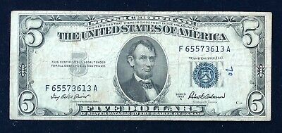 1953A 5$ Five Dollar Silver Certificate-Circulated See Pictures
