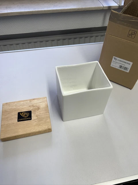 Continenta Vorratsdose mit Holzdeckel 14 x 12 x 15,5 cm weiß Keramik 3921