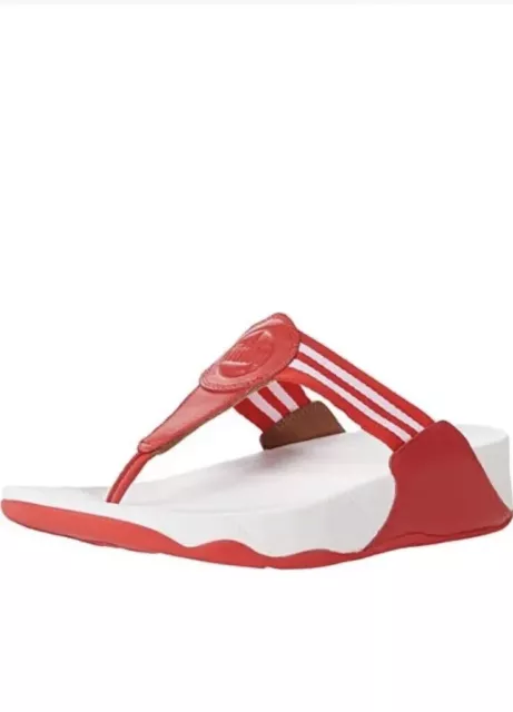FitFlop Women Red White Walkstar Flip Flops Sandals Thong Toe-Post NEW UK 4