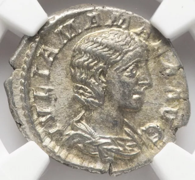 NGC Ch XF Julia Mamaea 222-235 AD Roman Empire Denarius Coin PEACOCK ON REVERSE!