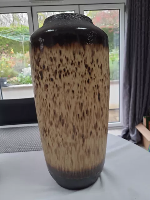 Vintage 60'S Scheurich Floor Vase West German Pottery Brown Cream Lava Flow Vgc