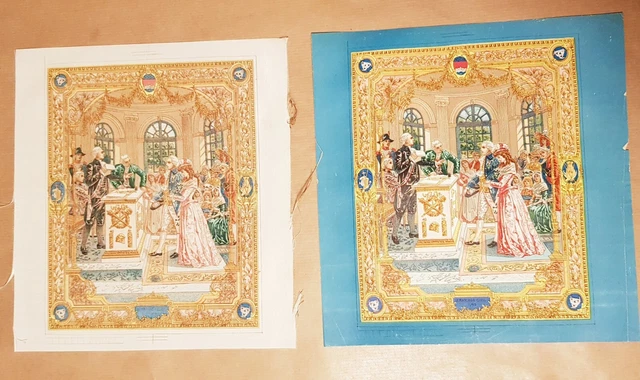 Lot de 5 gravures à décors de personnages et d'animaux.