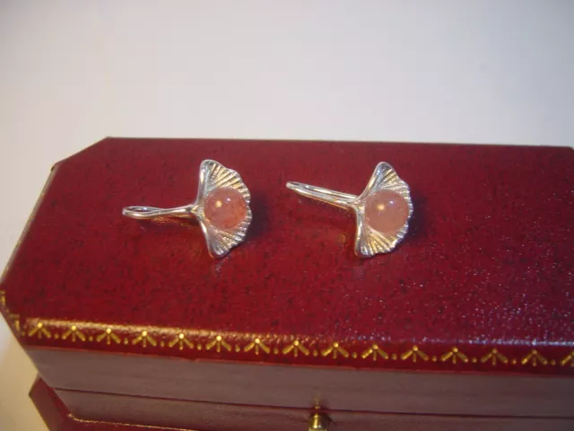 Solid Silver Earings-Fabulous Genuine Straberry Quartz Unusual Design Cleaned