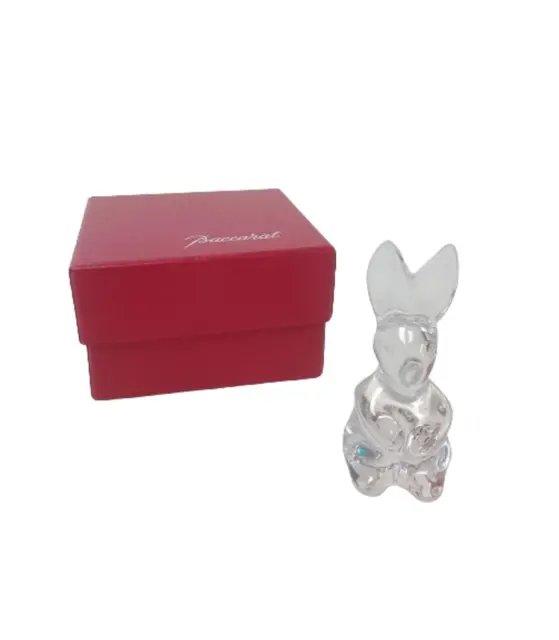 Vintage BACCARAT France Clear Crystal Spinning 3.25" Bunny Rabbit Figurine Boxed