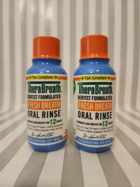 2 TheraBreath Fresh Breath Oral Rinse - Icy Mint Flavor, 3 Fl oz. exp 7/2025
