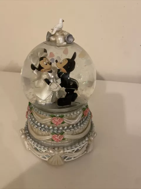 Disney Park Mickey and Minnie Bride and Groom Wedding Musical Snow Globe