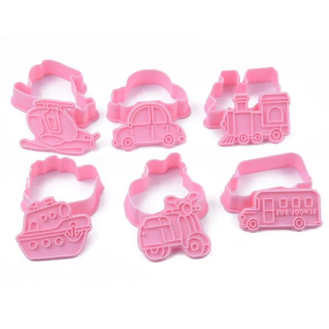 6pcs 3D Car Plane Cookie Cutter Biscuit Mold Train Vehicle Baking Cake Cutters