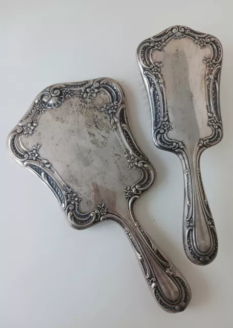 Antique Gorham Sterling Silver Hand Mirror & Brush Vanity Set Patern # 27