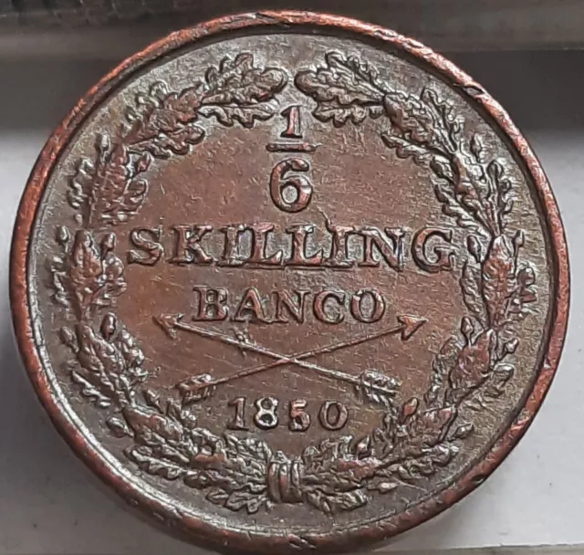 Sweden 1/6 Skilling Banco 1850 KM#656 Copper Oscar I (3439)