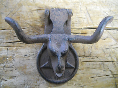 Cast Iron Antique Style Rustic LONGHORN STEER Door Knocker Western Cowboy COW