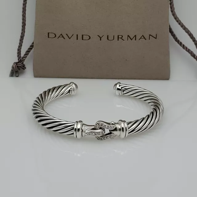 David Yurman 7mm Cable Sterling Silver Diamond Buckle Bracelet Size Medium