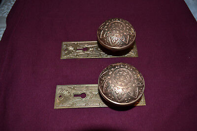 Antique Vintage Aesthetic Set Of Solid Brass Door Knobs Face Plates  #90 3