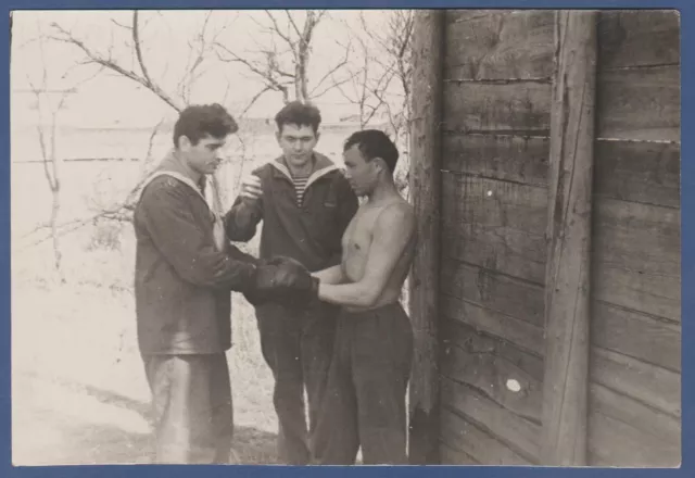 Handsome Military Guys sailors with naked torso boxing Soviet Vintage Photo USSR