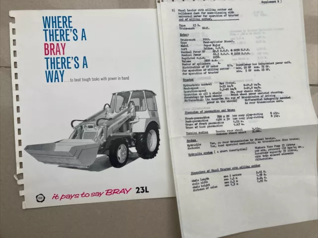 Bray Sales Equipment   23L Wheel Loader Brochure & Tech Sheet 1960’s