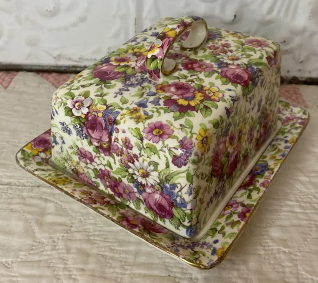 Vintage Royal Winton Grimwades Summertime Chintz Butter Cheese Dish And Cover