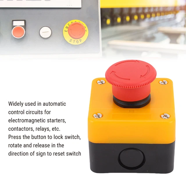 EMERGENCY STOP PUSH Button Switch Station 1NO 1NC 10A Red Sign Mushroom ...