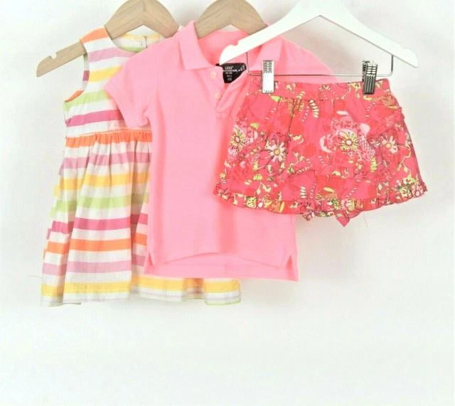 H&M Girls Summer Clothes Bundle Aged 4-6 Months Bright Pink Shorts T-Shirt Dress