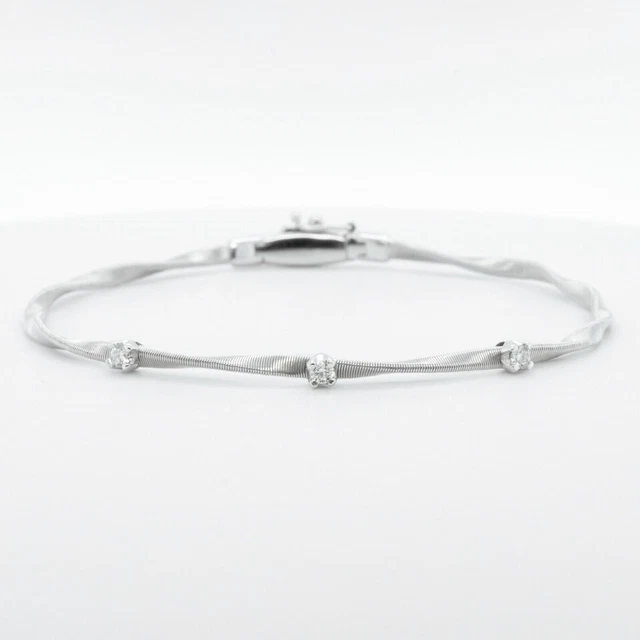 Marco Bicego Marrakech 18k White Gold 3 Diamond Stackable Twist Bangle Bracelet Marco Bicego Marrakech 18k White Gold 3 Diamond Stackable Twist Bangle Bracelet