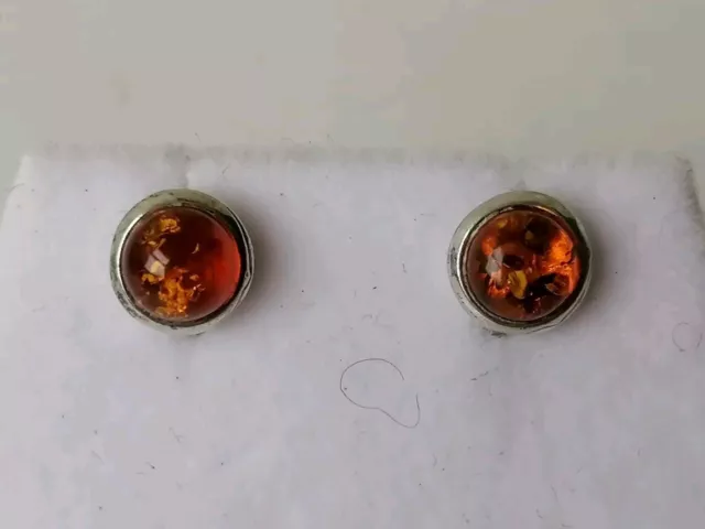 Sterling Silver Amber 925 Stud Earrings