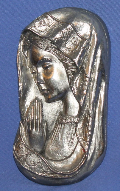 VINTAGE HAND MADE Metal Praying Virgin Mary Wall Decor Plaque $154.89
